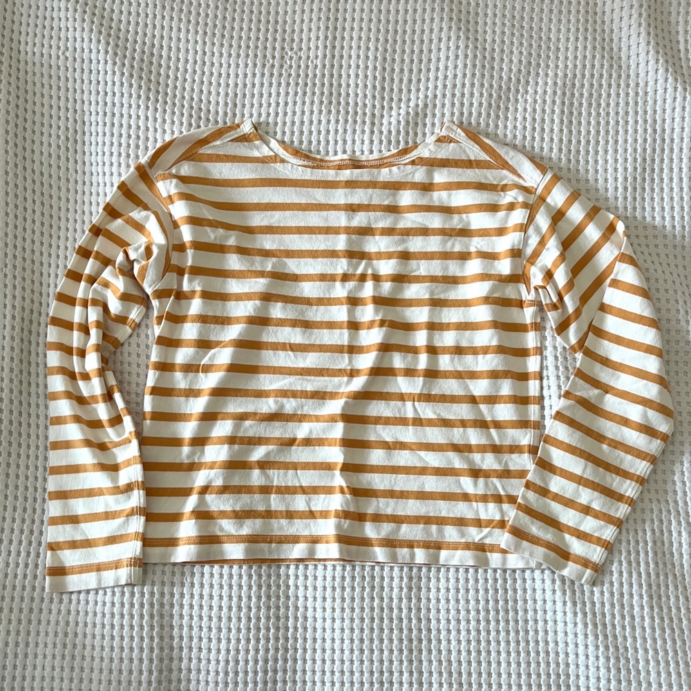 Everlane Breton Long Sleeve Tee off-white/yellow XS